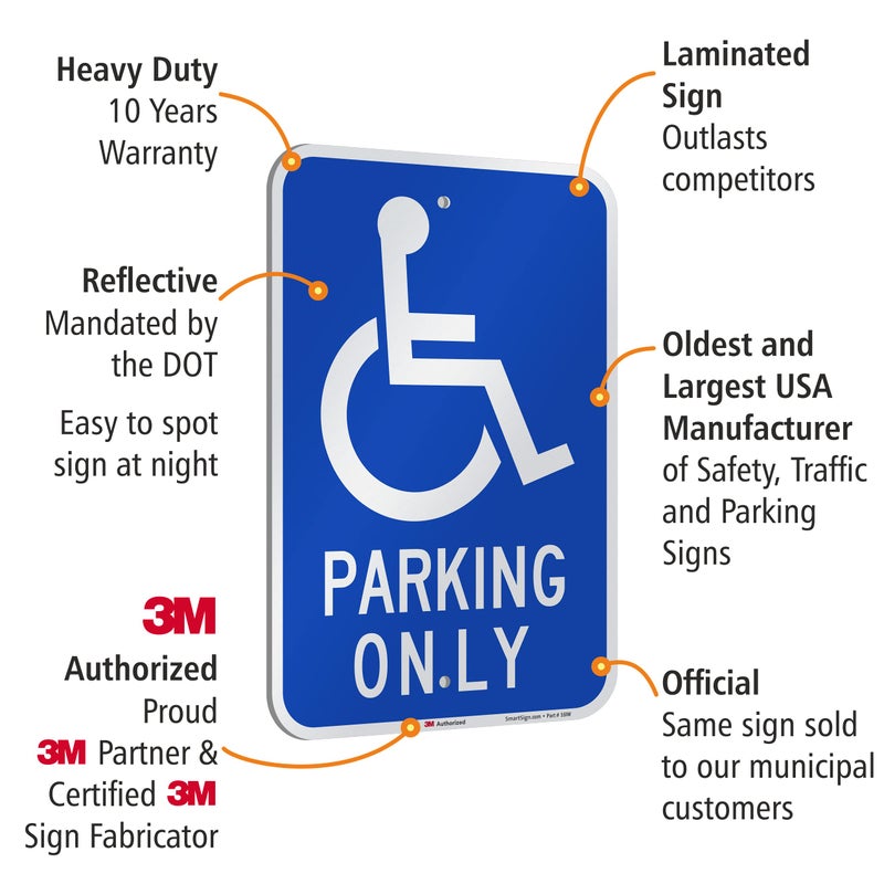SmartSign "Handicap Parking Only" Sign | 12" x 18" 3M Engineer Grade Reflective Aluminum - Image 4